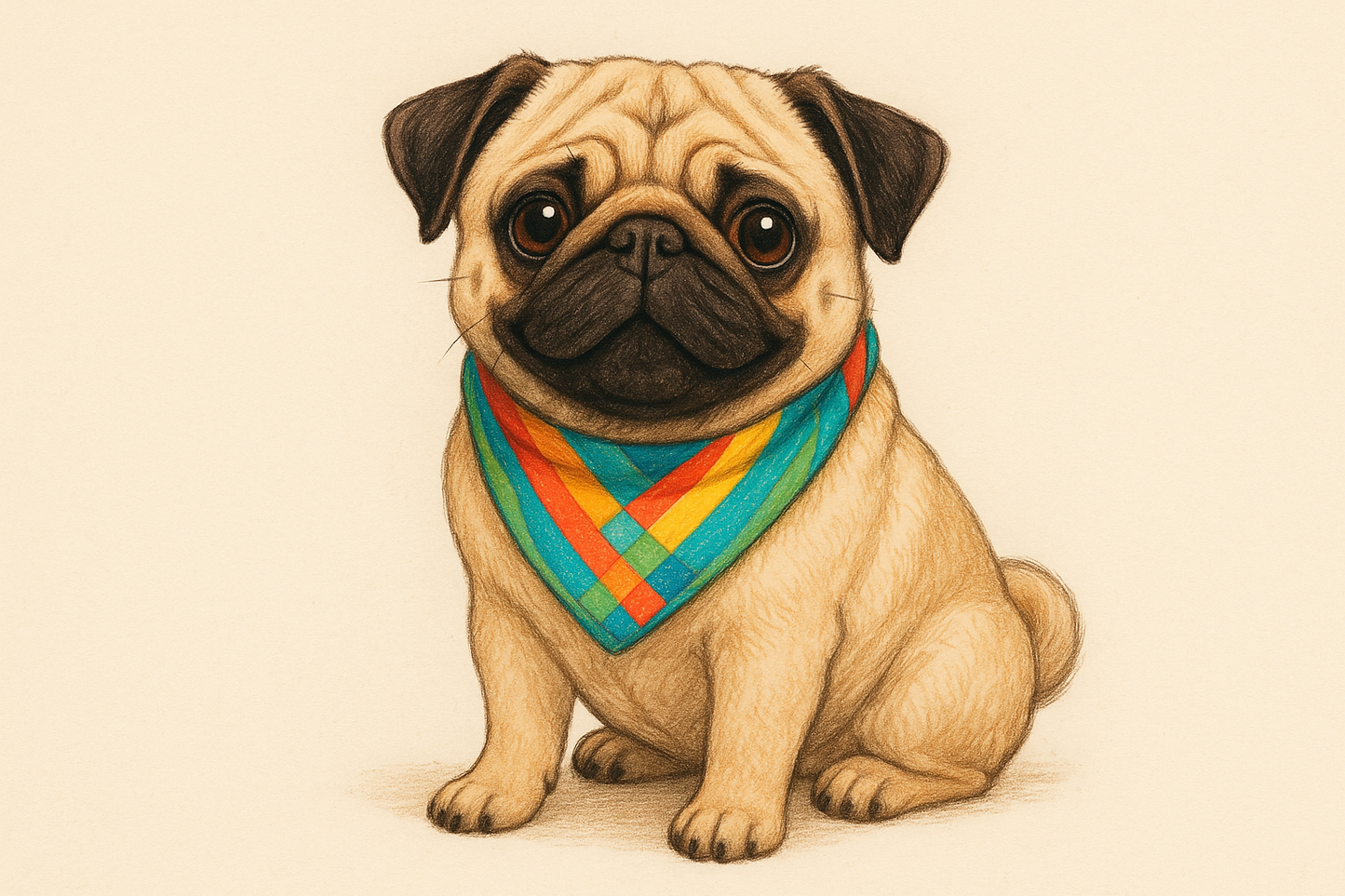 a pug wearing bandana